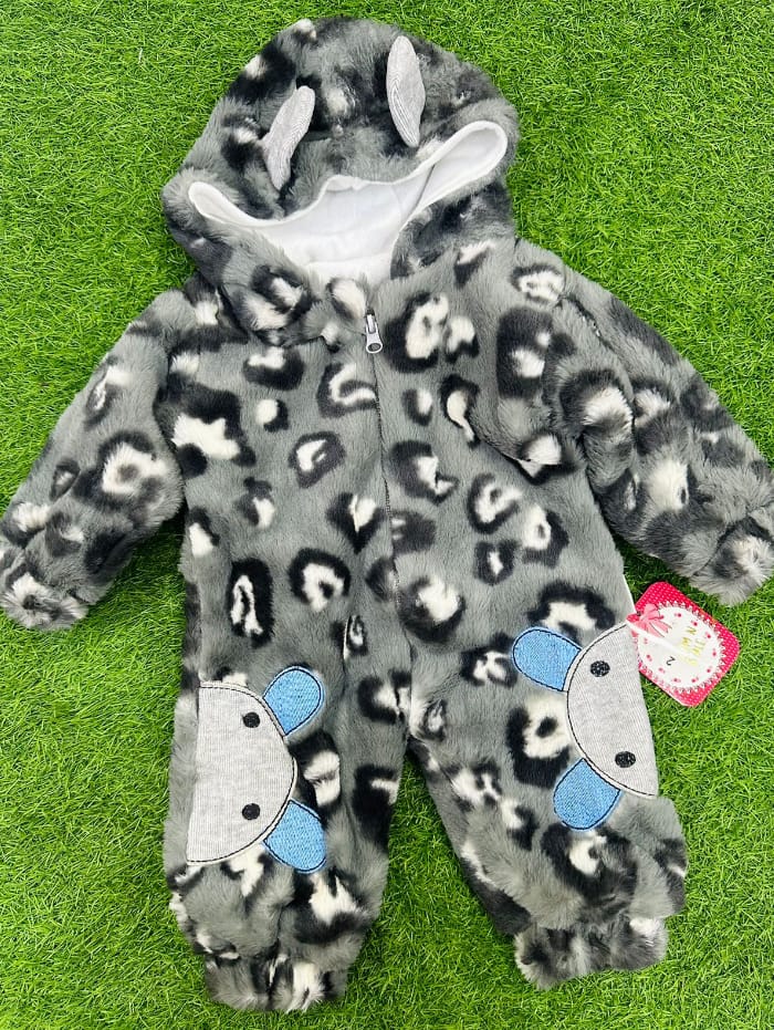"Cozy Fleece Baby Romper with Cute Animal Ears – Winter Wear for Infants"