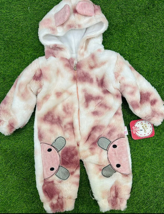 "Cozy Fleece Baby Romper with Cute Animal Ears – Winter Wear for Infants"